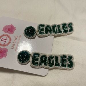 Green and White Beaded Eagles NFL Football Earrings